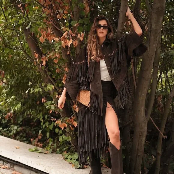 Lorena Saravia H&M Fringed Suede Cape Jacket ONE SIZE - Picture 12 of 15